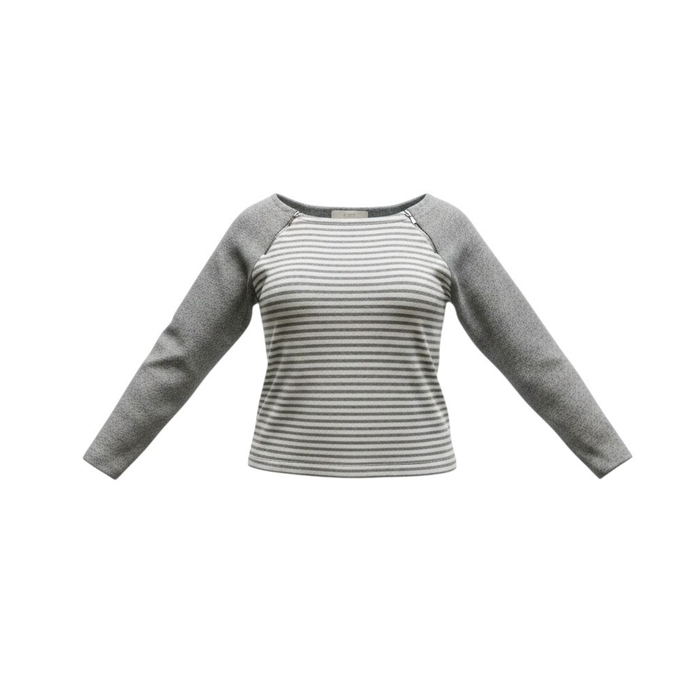 LOFT Striped Zip Shoulder Long Sleeve Top Gray White Size Small Casual - Picture 2 of 13